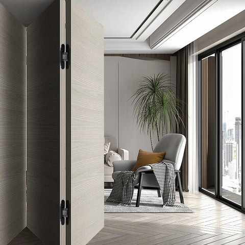 Hidden Door Hinge Set for Concealed Installations, Six Inch Two-Piece Hinges, installed on interior door with 180-degree swing