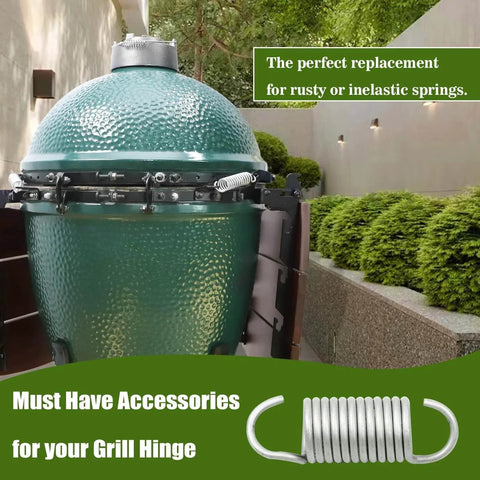 Large Big Green Egg grill with Replacement Hinge Springs For Large Big Green Egg Accessories Set Of 2 for lid support