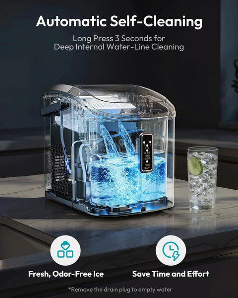 Countertop Ice Maker 9 Cubes In 6 Minutes Portable Self Cleaning Two Ice Sizes shown with water reservoir and control panel