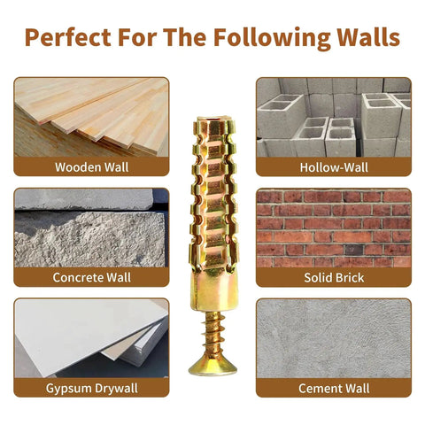 30 Packs Heavy Duty Hollow Wall Anchors With Screws 6x32mm Tree Shape Expanding Drywall Anchors showing compatible wall types