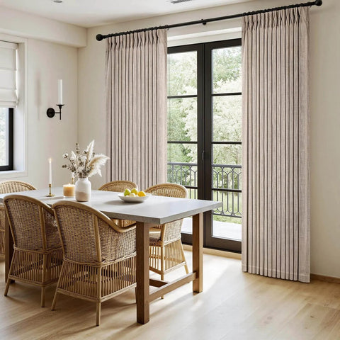 Pinch Pleated Thick Linen Curtains For Living Room And Bedroom 84 Inches Long Two Panels Taupe Rustic Farmhouse Track System Drapes