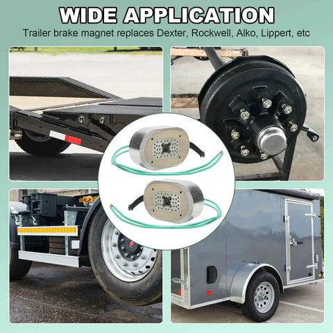 Electric trailer brake magnet kit, 10-inch, silver magnets with green wires for 3500 lb axles; retainer clips.