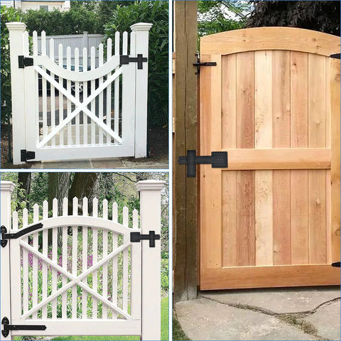 Heavy Duty Farm Gate Latch Set 6 Inch Flip Gate Latch For Barn Shed Sliding Doors And Cabinet 4 Pack Carbon Steel with Powder Coat Finish installed on wooden gates.