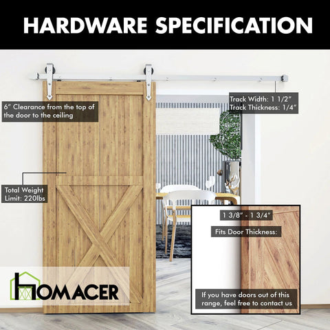 Beefy Brushed Nickel Non-Bypass Sliding Barn Door Hardware Kit For One Or Single Door 8 Foot Flat Track Arrow Design Roller
