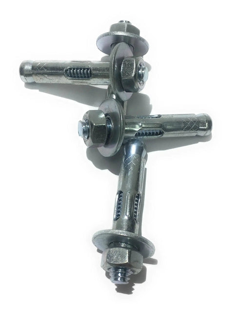 Sleeve Anchors With Nuts And Washers, Zinc Plated Steel, Hex Head, Five Sixteenth Inch By One And A Half Inch Long, Four Pack