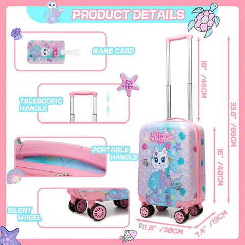 Kids Luggage Set 5 Piece 16 Inch Hard Shell Suitcases With Spinner Wheels For Girls Travel Approved Carry On Luggage Gift Pack