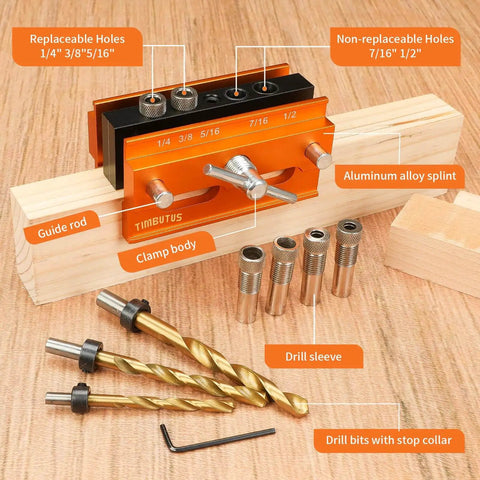 Self Centering Doweling Jig Kit For Precise Woodworking Adjustable Width Dowel Jig With 3 Drill Bit Sizes And 6 Bushings Biscuit Joiner Set Compatible Pro Grade Aluminum Alloy Construction With Laser Engraved Scales For On Point Holes on wood