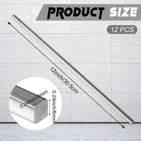 Image of a single bar from the 12 Piece Square Steel Bar Stock Set One Quarter Inch By One Quarter Inch By Twelve Inch Cold Drawn Metal Bars For DIY Projects Fabrication And Industrial Use Heavy Duty High Precision Durable And Ready For Machining.