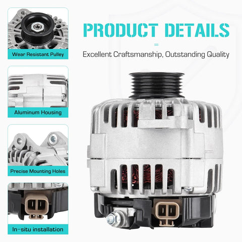Beefy 145 Amp 12V Alternator Replacement For Nissan Quest 3.5L Van 2004 2009 CW Rotation High Output Details