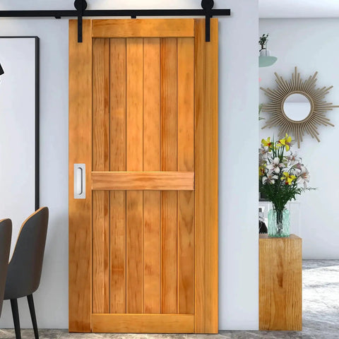 7 Inch Recessed Flush Finger Pulls For Pocket Door Sliding Door Hardware In Brushed Stainless Steel Rectangular 2 Pack Durable 304 Stainless Steel Rust Resistant Fingerprint Resistant Recess Mount on wooden sliding door installed view