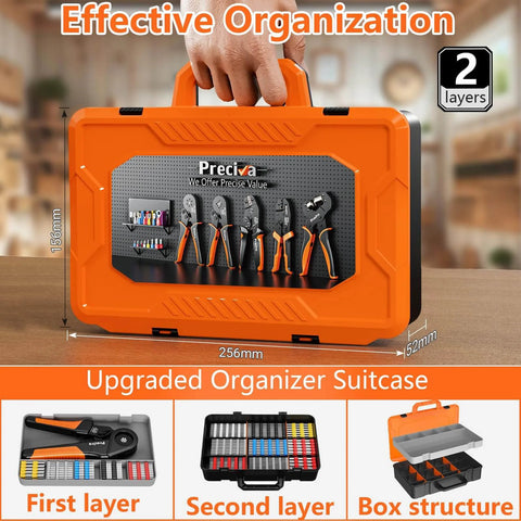 Ferrule Crimping Tool Kit With 1500 Wire Connectors, Adjustable Ratcheting Hex Crimpers For AWG 28 To 5, Portable Carry Case