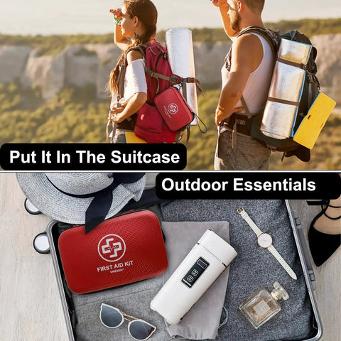 Premium 320 Piece Waterproof First Aid Kit In A Durable EVA Hard Shell suitable for travel and outdoor adventures by VRIEXSD.