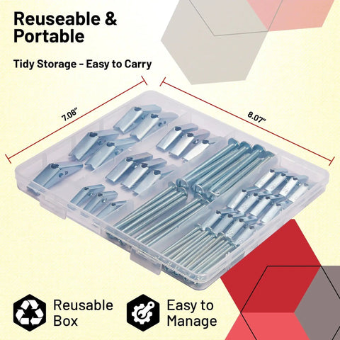 28Pcs Toggle Bolts For Drywall Kit with butterfly wing nuts and screws in organized storage box.