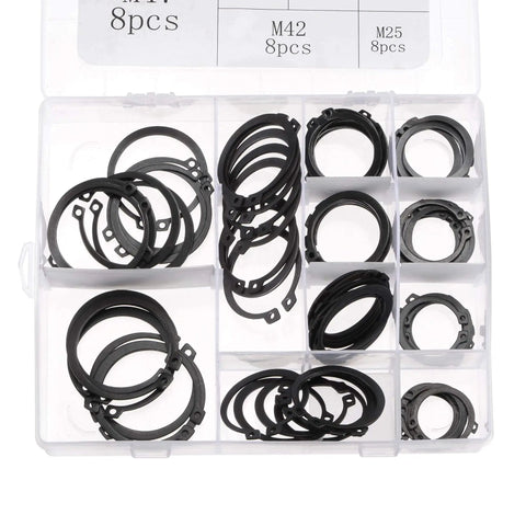 External Retaining Ring Kit 88 Pcs 11 Sizes Carbon Steel Snap Ring Assortment in case, black finish, for DIY repairs