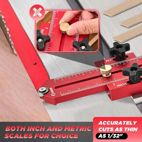 Thin Rip Jig Table Saw Guide For Repetitive Narrow Strip Cuts Built From Anodized Aluminum with both Inch and Metric Scales