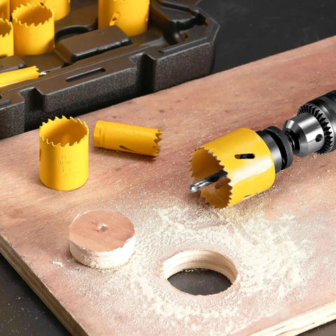 Bi Metal Hole Saw Kit 19 Piece Set M42 Steel With Holes From Three Quarters Inch To Four And Three Quarters Inches Includes Mandrels Drill Bits Case For Metal Wood Drywall Pro Grade Heavy Duty In One Case
