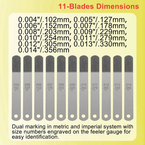 Offset Valve Tappet Gauge Set Featuring Two Handles And 11 Blade Sizes For Precise Valve Lash Adjustment 0.004 To 0.014 Inch