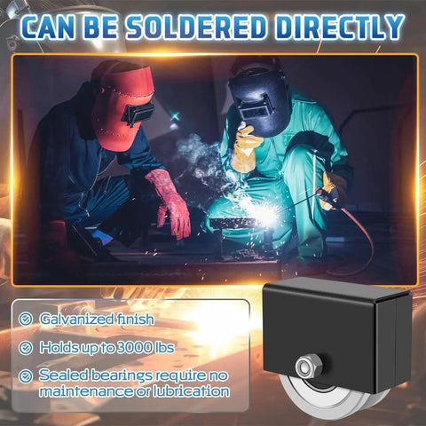 Welding demonstration with 4-Inch V-Groove Gate Wheel Set With Welded Bracket Box, showing soldering capability and heavy-duty design.