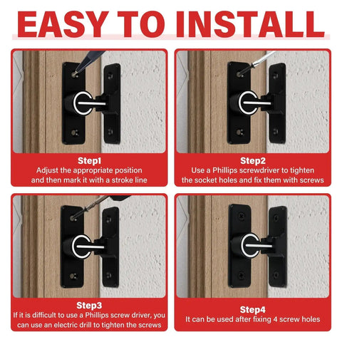 Installation steps for 90 Degree Heavy Duty Barn Door Latch Lock For Cabinets Sliding Doors And Barn Doors Zinc Alloy With Matte Black Finish
