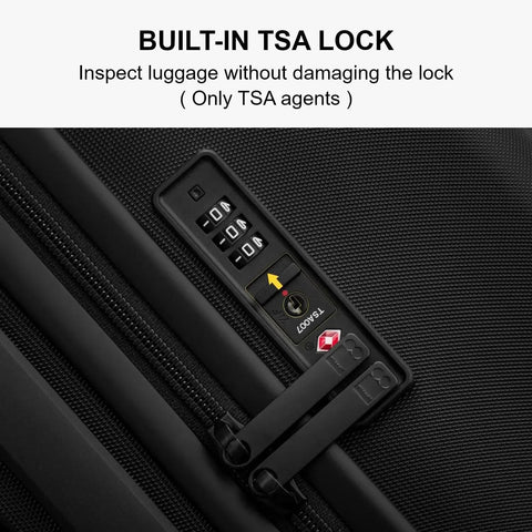 Built-in TSA lock on Ultra Lightweight 20 Inch Hard Shell Carry On Luggage With Wheels And TSA Lock Textured Polycarbonate Black