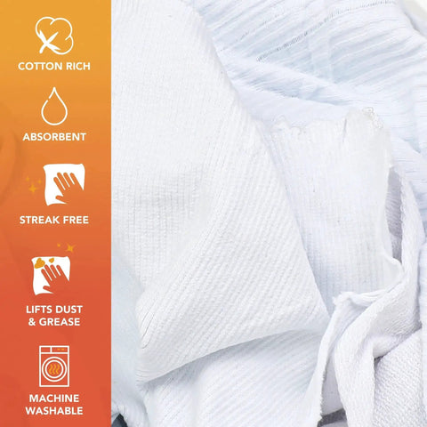 Bulk Cotton T Shirt Rags 5 Lb Box For Auto Shop Cleaning Low Lint Wiping Cloths For Paint Grease Stain Removal Absorbent Machine Washable Towels For Home Garage And Workshop close-up of white rags showing texture