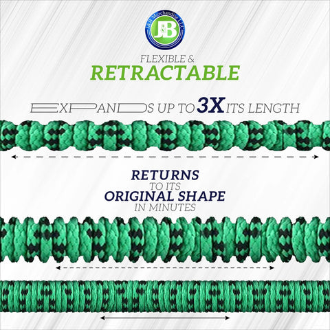 J&B XpandaHose 75ft expandable garden hose, green braided exterior, packaging with J&B logo.