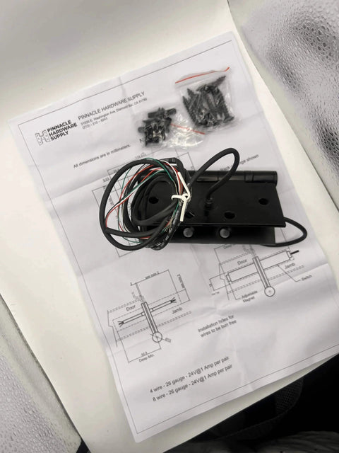Electrified Steel Hinge Four Wire Electric Hinge Four And A Half Inches By Four And A Half Inches US26D Finish Square Corner with instructions