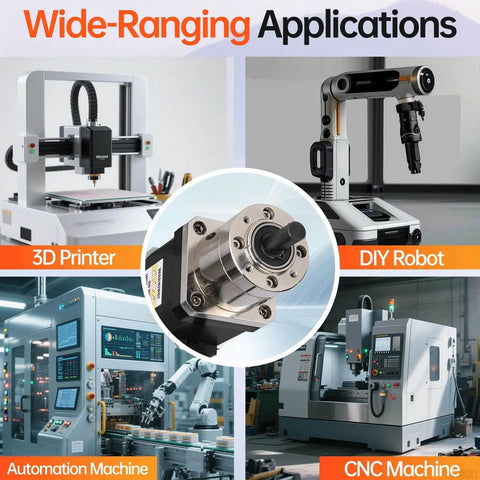 Geared Nema 17 Stepper Motor With Integrated Planetary Gearbox 13.73:1 Ratio used in 3D printer, CNC machine, DIY robot applications.