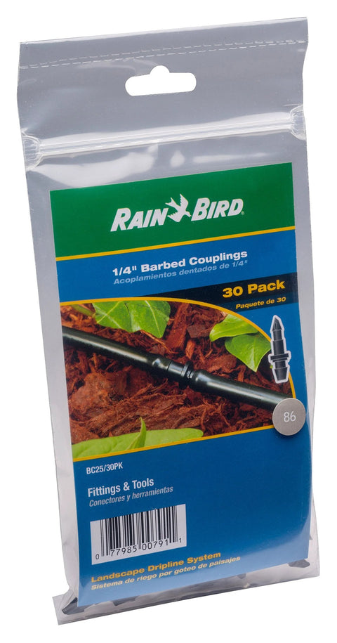 Rain Bird 1/4-in barbed coupling fittings, 30-pack for 1/4 in drip tubing