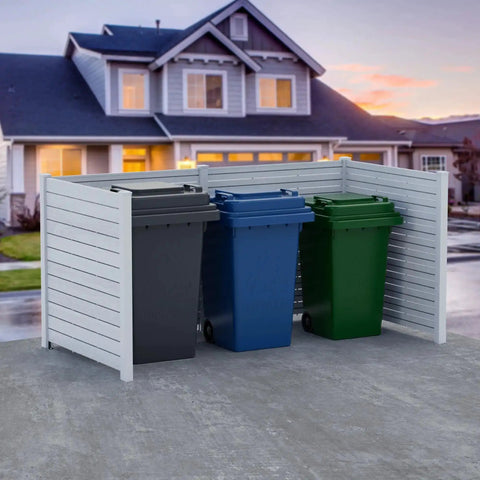 Heavy Duty Ground Mounting Kit For Four Panel Privacy Screens That Secures To Concrete installed hiding trash bins