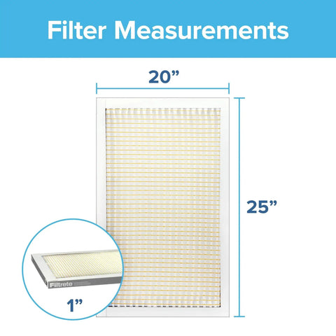 20x25x1 Pleated Air Filter MERV 5 MPR 300 3-Month For AC Furnace 6-Pack shown with dimensions 20x25x1 inches