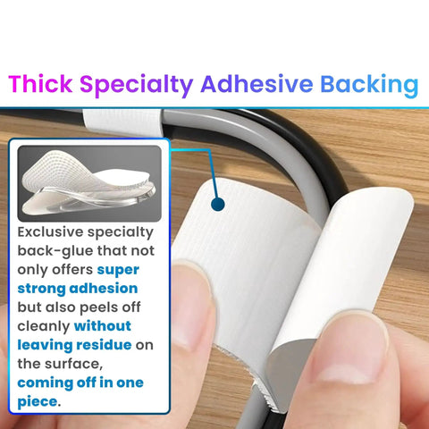 Close-up of self adhesive hook and loop cable ties showing thick adhesive backing, part of 40 pack for easy cable management.