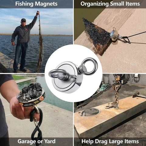 Heavy Duty Magnet Fishing Kit 760 Lbs With Grappling Hook 65ft Rope And Gloves in various uses