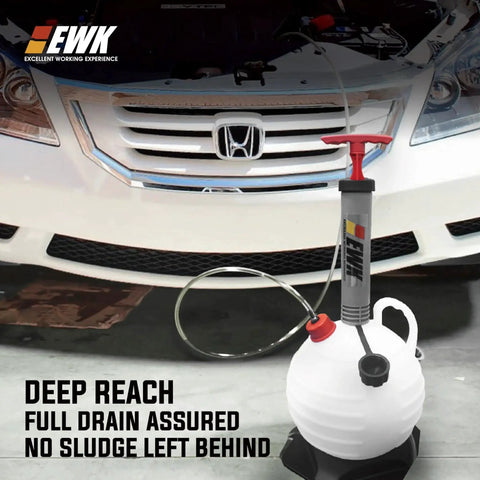 6L Vacuum Oil Extractor Pump With Long Reach Hose For Auto And Marine Oil Change in front of car