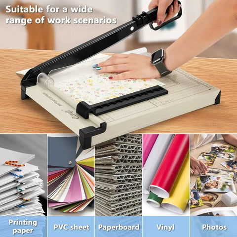 12 Inch Guillotine Paper Cutter For Arts And Crafts With Safety Guard And Magnetic Guide, 15 Sheet Capacity, Heavy Duty Metal Base