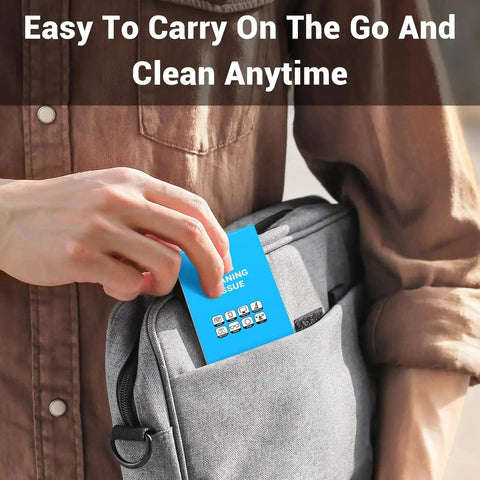 Person placing 700 Sheets Lens Cleaning Tissue Paper for Microscopes and Camera Lenses into backpack pocket
