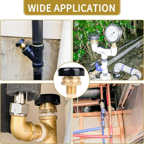 NBPLUS 1/2 in brass vacuum relief valve with black cap; low-profile vac breaker for residential plumbing installations.
