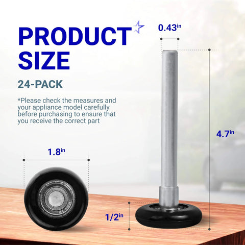 Product dimensions of 24 Pack 1.8 Inch Nylon Garage Door Rollers With 4.7 Inch Stem 6200ZZ Sealed Bearing Eight Ball Design