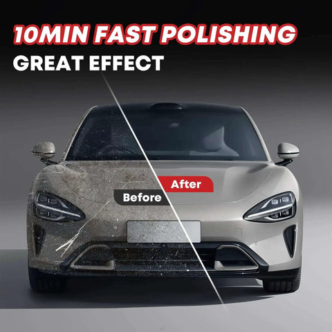 Car half polished, half dirty. 1600W Car Polisher With 7 Inch And 6 Inch Heads Variable Speed Polishing Machine For Detailing demonstrated.
