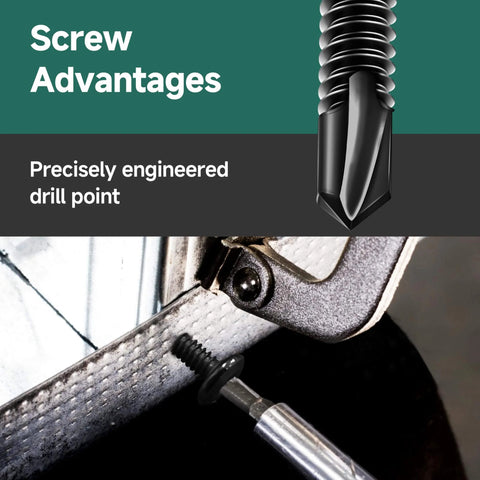 Close-up of 100 Pieces 10 X 1 Inch Hex Socket Self Tapping Screws With Drill Bit For Metal Plastic Or Wood Stainless Steel 410 installation.