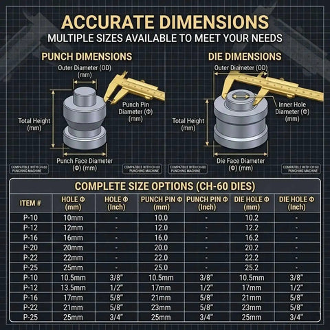 Heavy Duty Hydraulic Hole Punch Die Set Replacement For Industrial Punching Machines High Carbon Steel Round Hole Punch And Die Mold Dimensions Chart