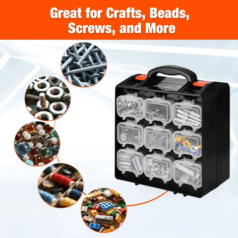 Double-Sided Parts Organizer Box With Eighteen Removable Bins Portable Screw And Hardware Storage Case For Nuts Bolts Nails Washers