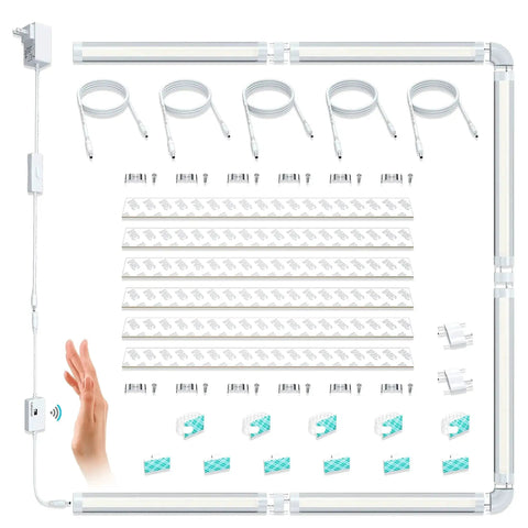 LED Dimmable Under Cabinet Lighting Kit With Hand Wave Activation, motion sensor, touchless dimming setup, includes 6 by 12 panels