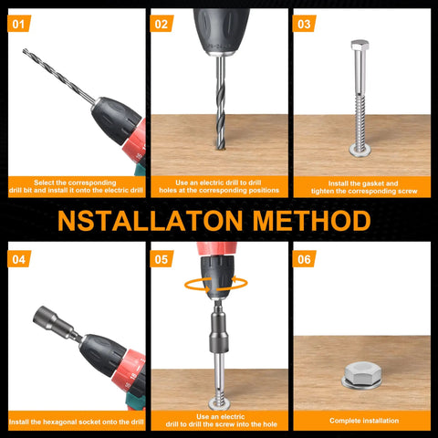 Installation steps for 12 Pack Three Eighths Inch By One And A Half Inch Hex Head Lag Screws For Wood In 304 Stainless Steel With Flat Washers