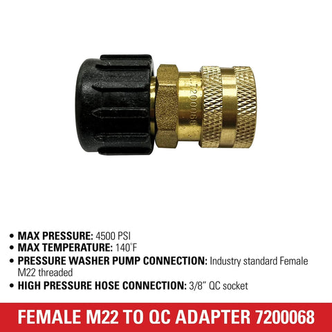 Replacement QC Socket For Pressure Washer Pumps Up To 4500 PSI Brass M22 Female Gold Heavy Duty Part
