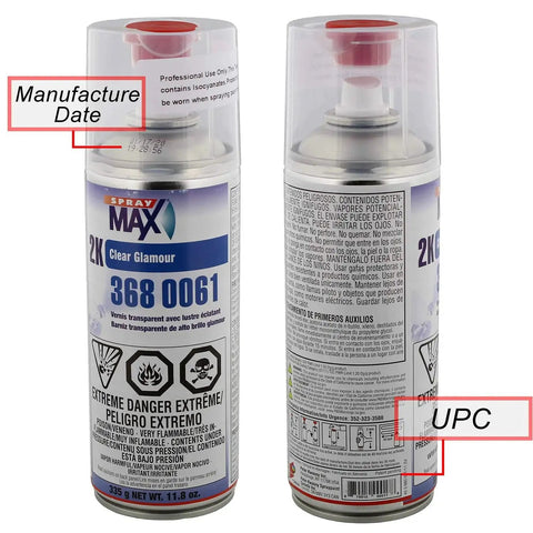 Front and back view of 2K High Gloss Clearcoat Aerosol For Basecoats, 2 Component Finish