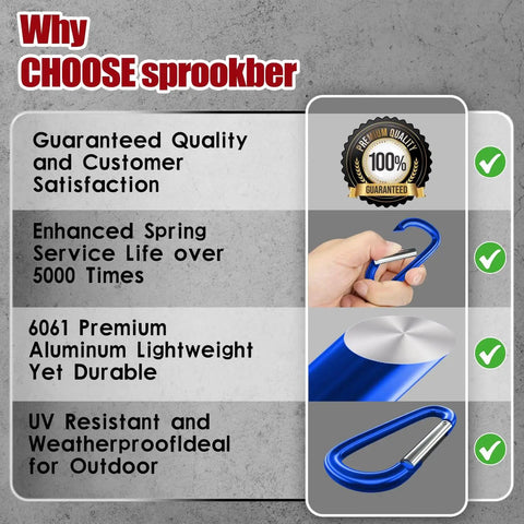 Heavy Duty Aluminum Carabiners Set of 4 Blue 4 Inch D Ring Clips With Spring Snap Hooks showcased with quality features