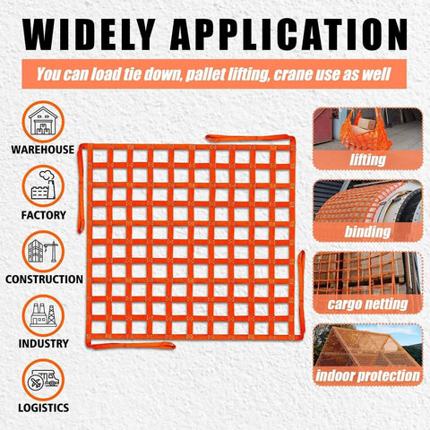 Heavy Duty Cargo Lifting Net 4.92x4.92 Ft Hoist 1100 Lbs Nylon Sling With 10 To 12 Cm Square Holes For Rigging applications chart