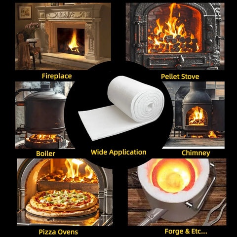 BOKE YOUNG ceramic fiber blanket, 48x16x1 in, white fireproof insulation for wood stoves, chimneys, forge