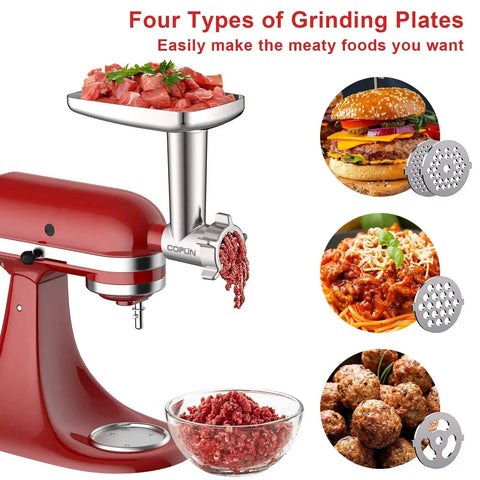 Metal Meat Grinder Attachment For KitchenAid Stand Mixers With Four Grinding Plates Two Grinding Blades And Three Sausage Tubes